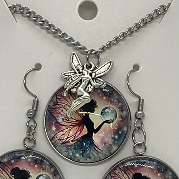Hand Crafted Pink Blue Whimsical FairyCore Necklace & Earring Set NWT OS - Picture 2 of 5